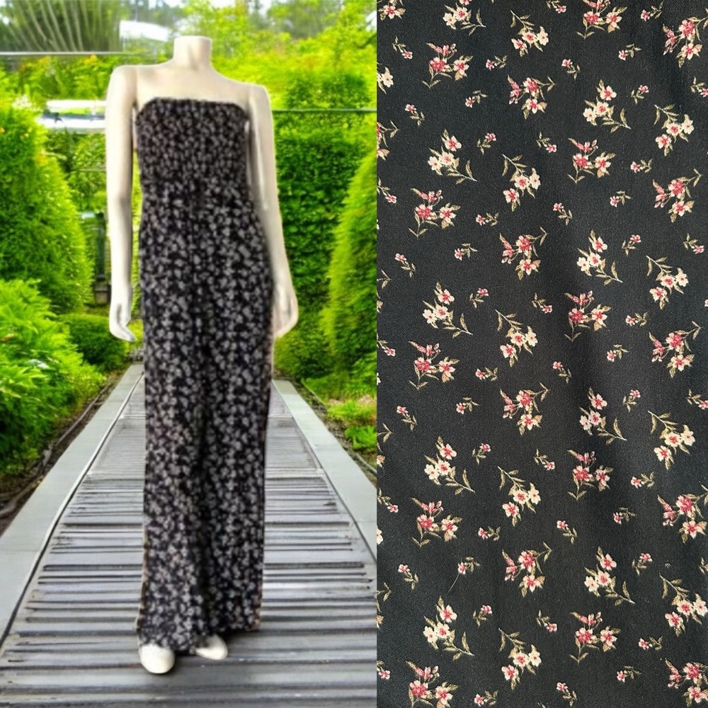 American Eagle Floral Print Black Long Relaxed Fit Leg Jumpsuit in Size 2